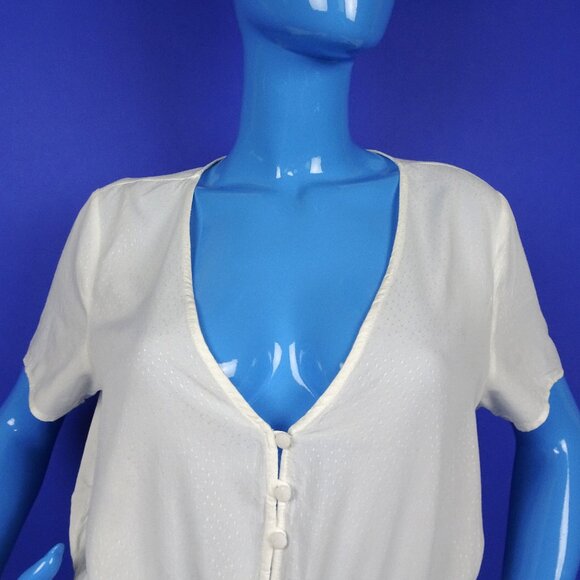 H&M White Low Cut Peasant Blouse Top Shirt 8 40 M Festival Boho Ruffle Hem Prair - Picture 4 of 6